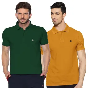 ONN Men's Cotton Polo T-Shirt (Pack of 2) in Solid Bottle Green-Mustard colours