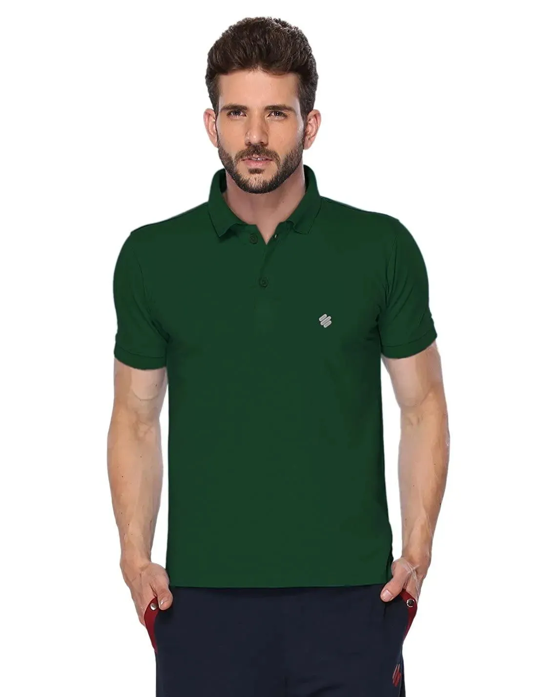 ONN Men's Cotton Polo T-Shirt (Pack of 2) in Solid Bottle Green-Mustard colours