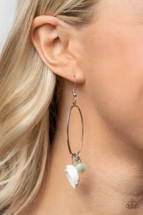 Paparazzi Earring ~ This Too SHELL Pass - Green Cat's Eye Stone Earring