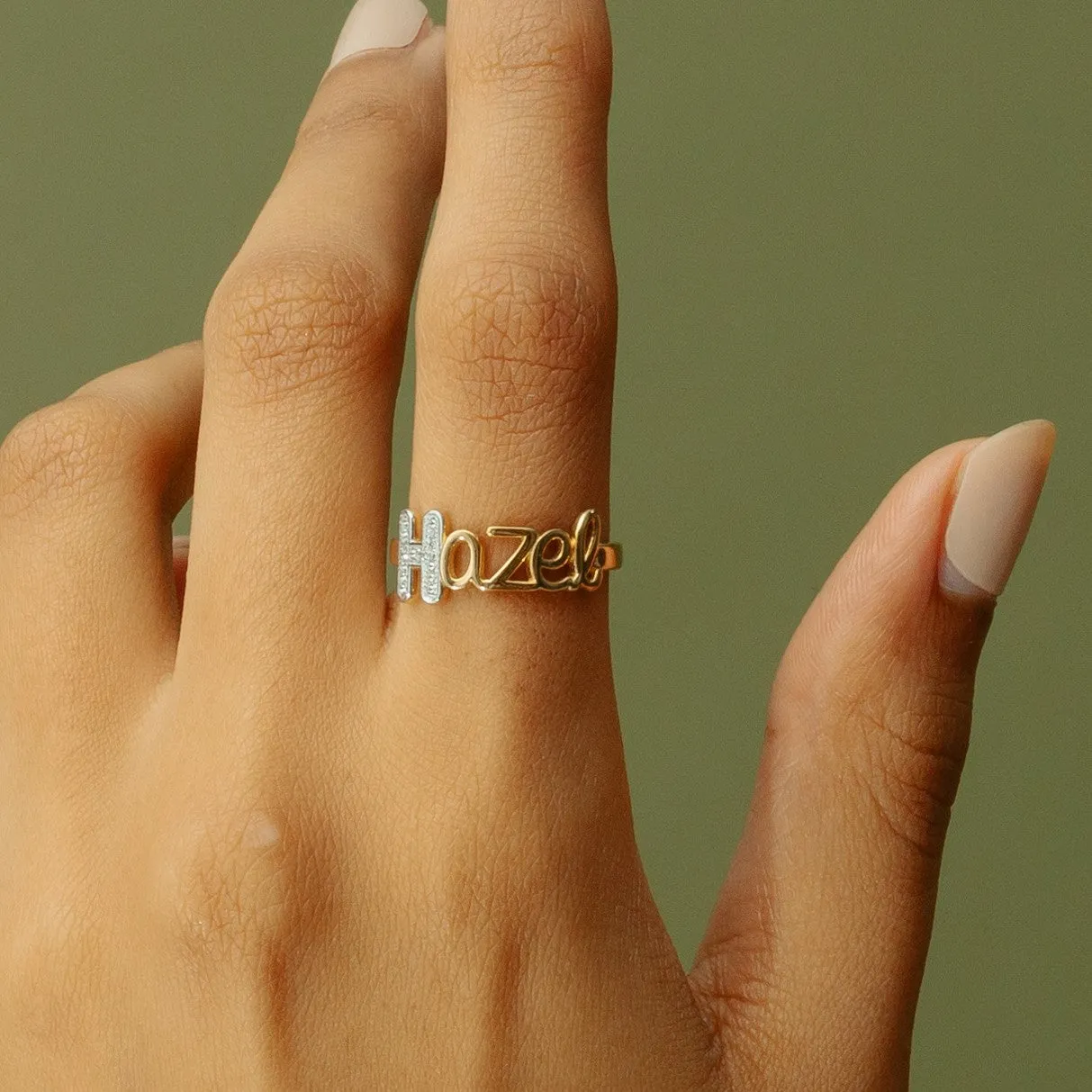 Pave Script Name Ring