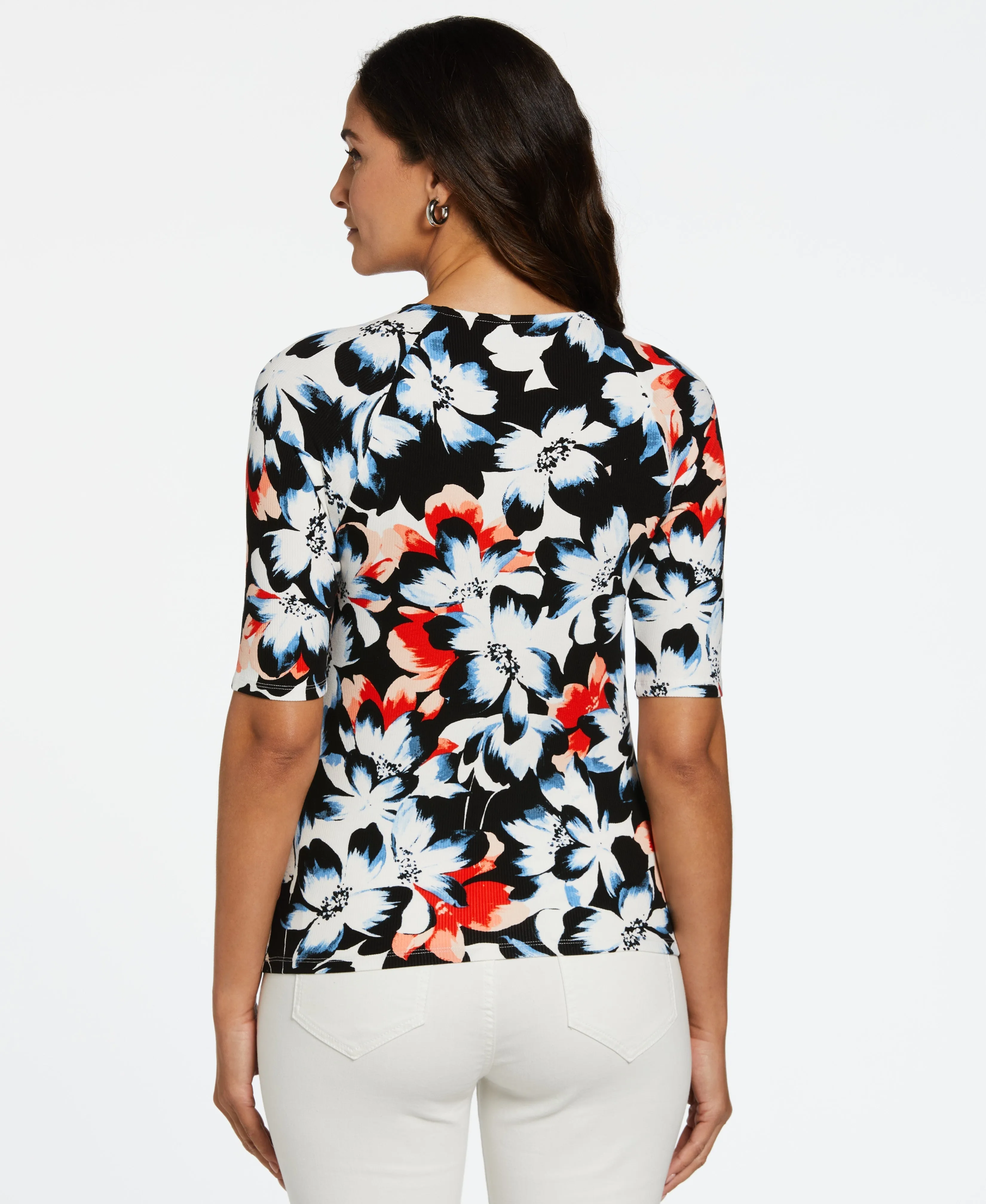 Petite Floral Elbow Sleeve Top