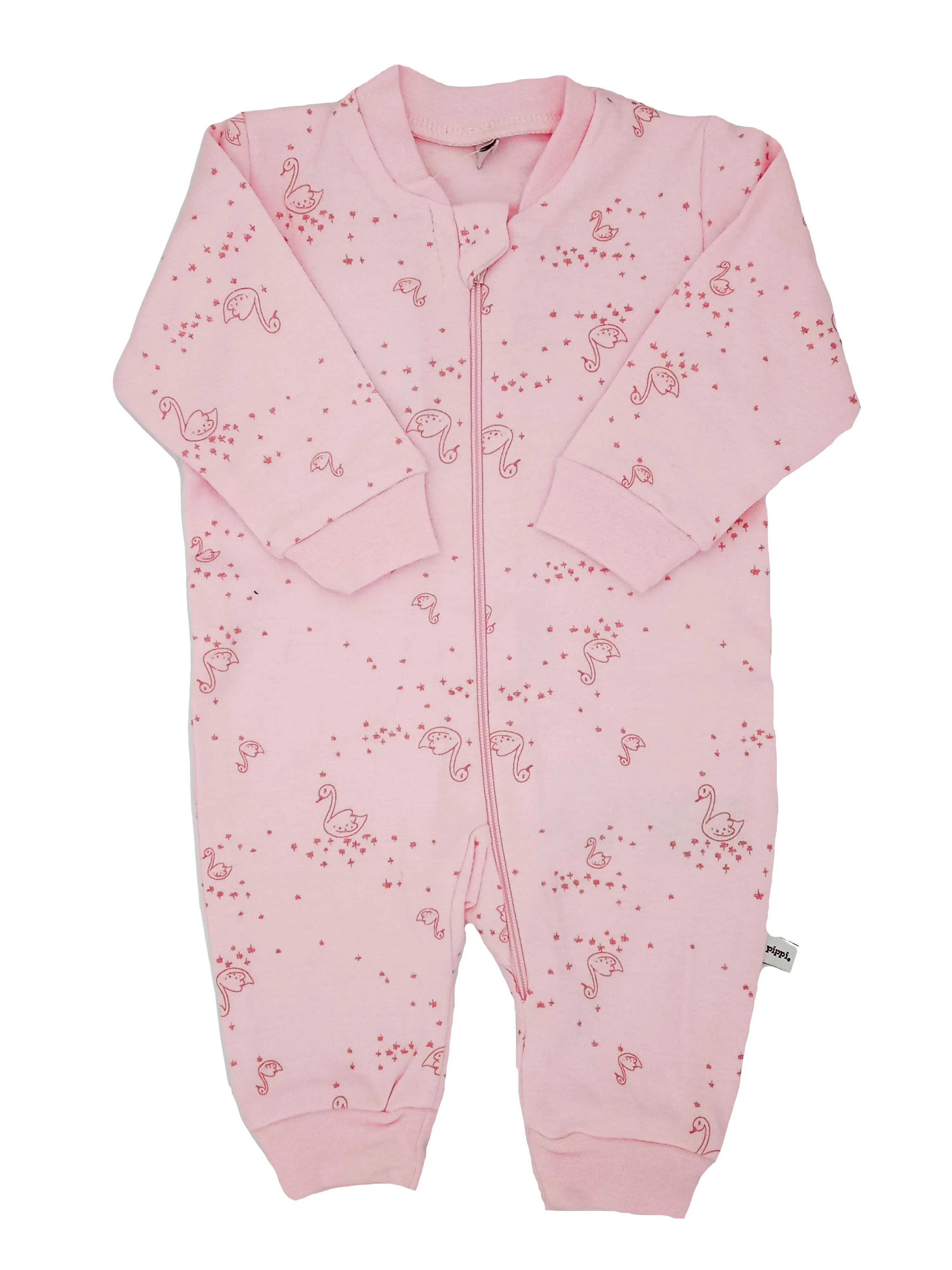 Pink Swan Print Footless Babygrow