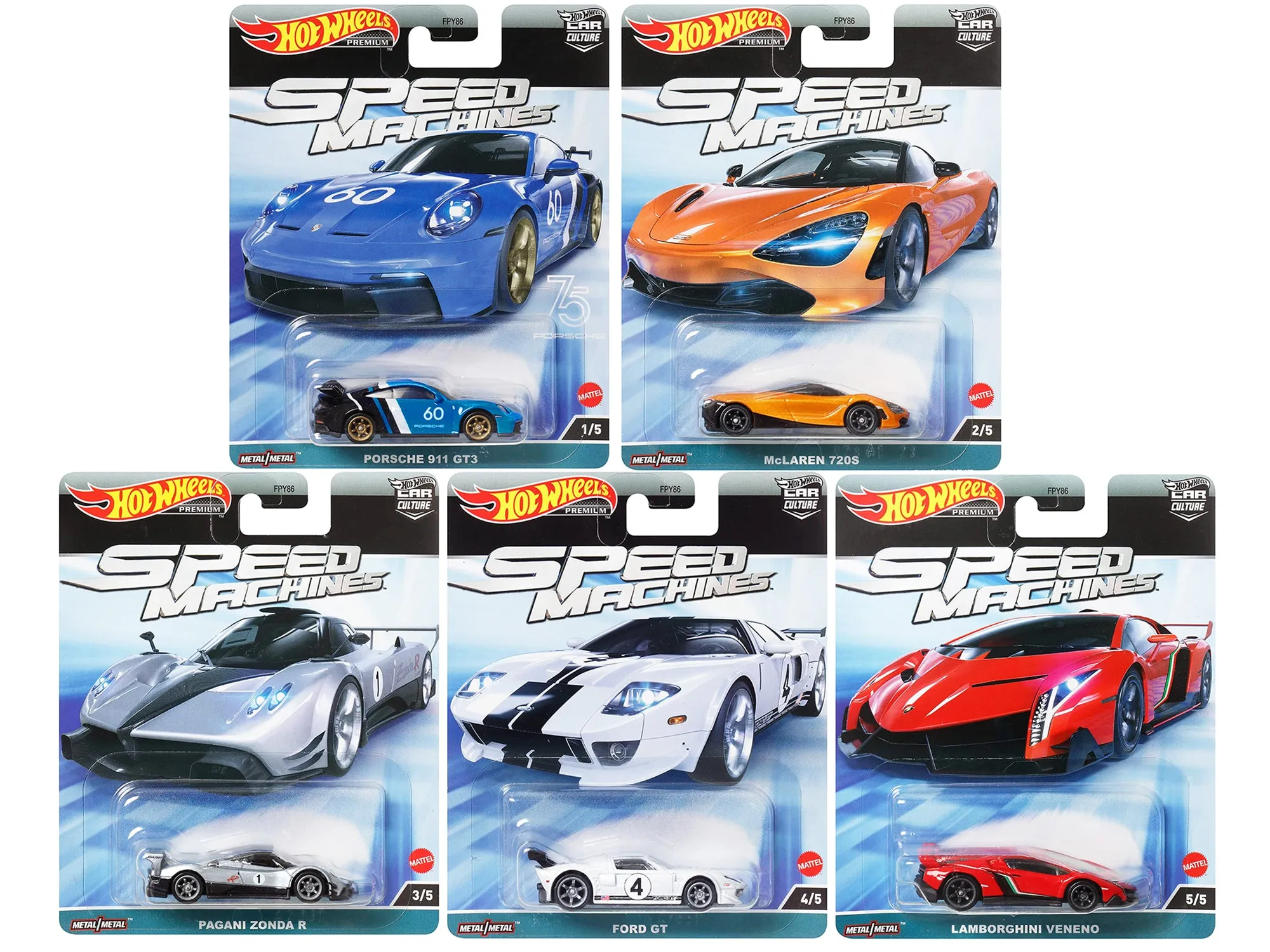 "Speed Machines" 5 piece Set "Car Culture" Series Diecast Model Cars by Hot Wheels