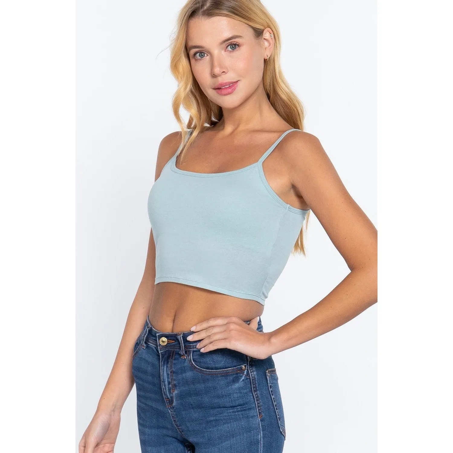 Round Neck W/removable Bra Cup Cotton Spandex Bra Top