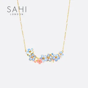 Sahi Gold Enameled Pearl Blue Charm Necklace