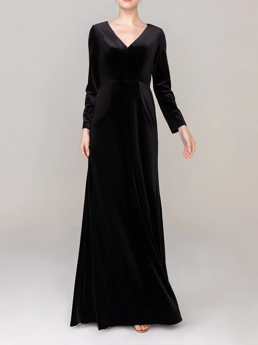 Sheath-Column Floor Length Velvet Dress