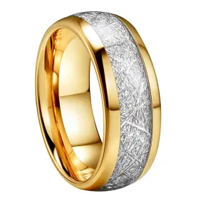 Silver Meteorite & Yellow Gold Tungsten Ring (8mm)