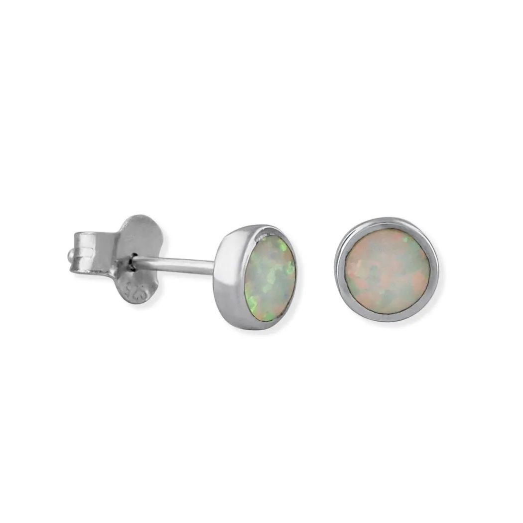 Sterling Silver Synthetic Opal Circle Stud Earrings Mini XS 5mm