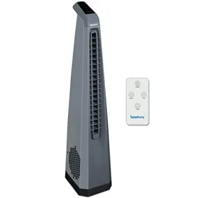 Symphony Surround-i High Speed Bladeless Technology Tower Fan for Home With Touchscreen Control Panel, Remote, and Swivel Action (Grey)