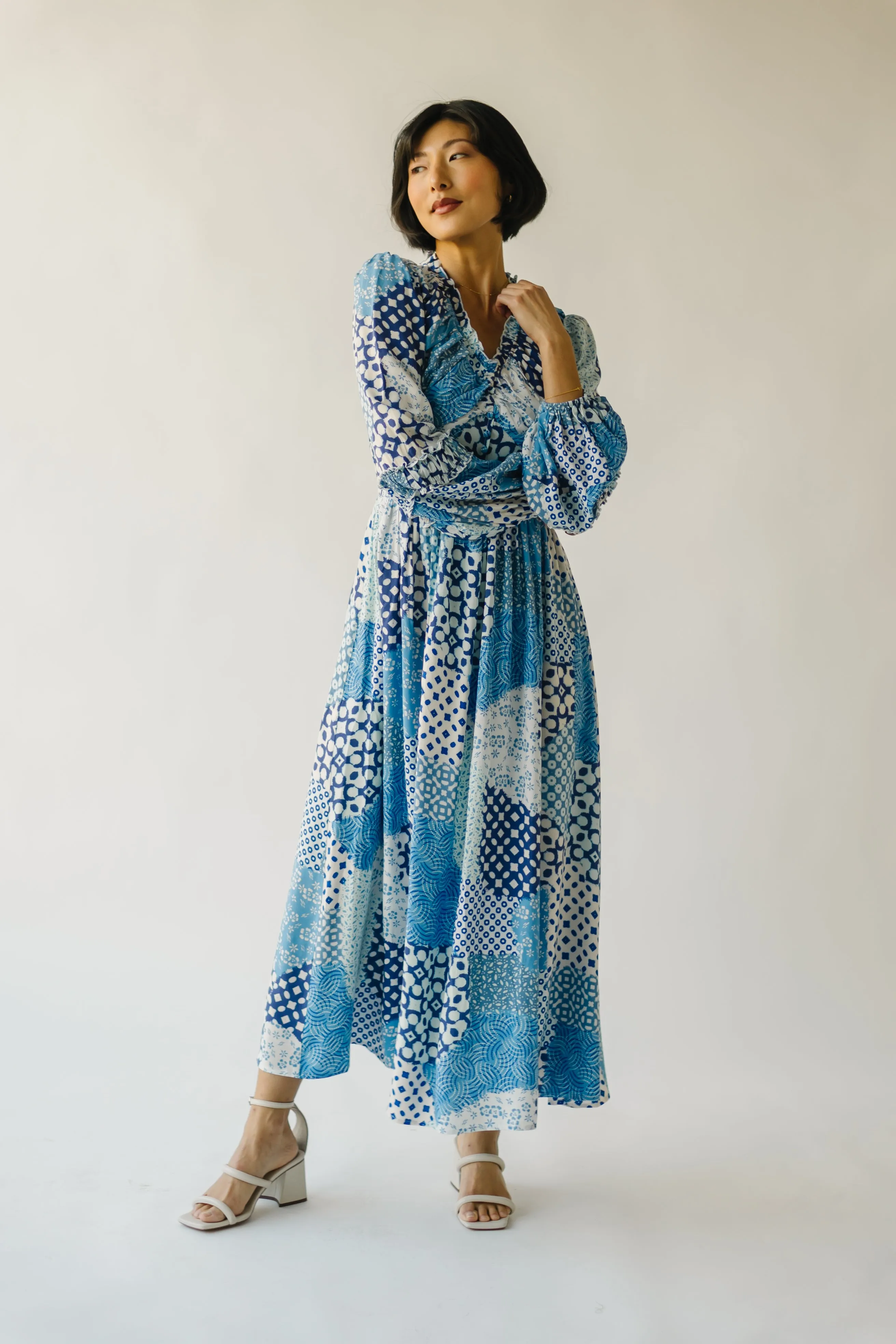 The Morven Patchwork Maxi Dress in Blue Multi