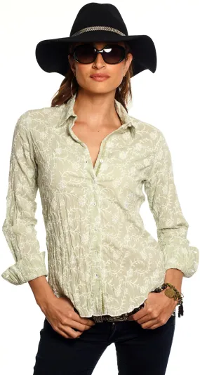 TRELLIS SOFT TARRAGON EMBROIDERED BUTTON DOWN SHIRT