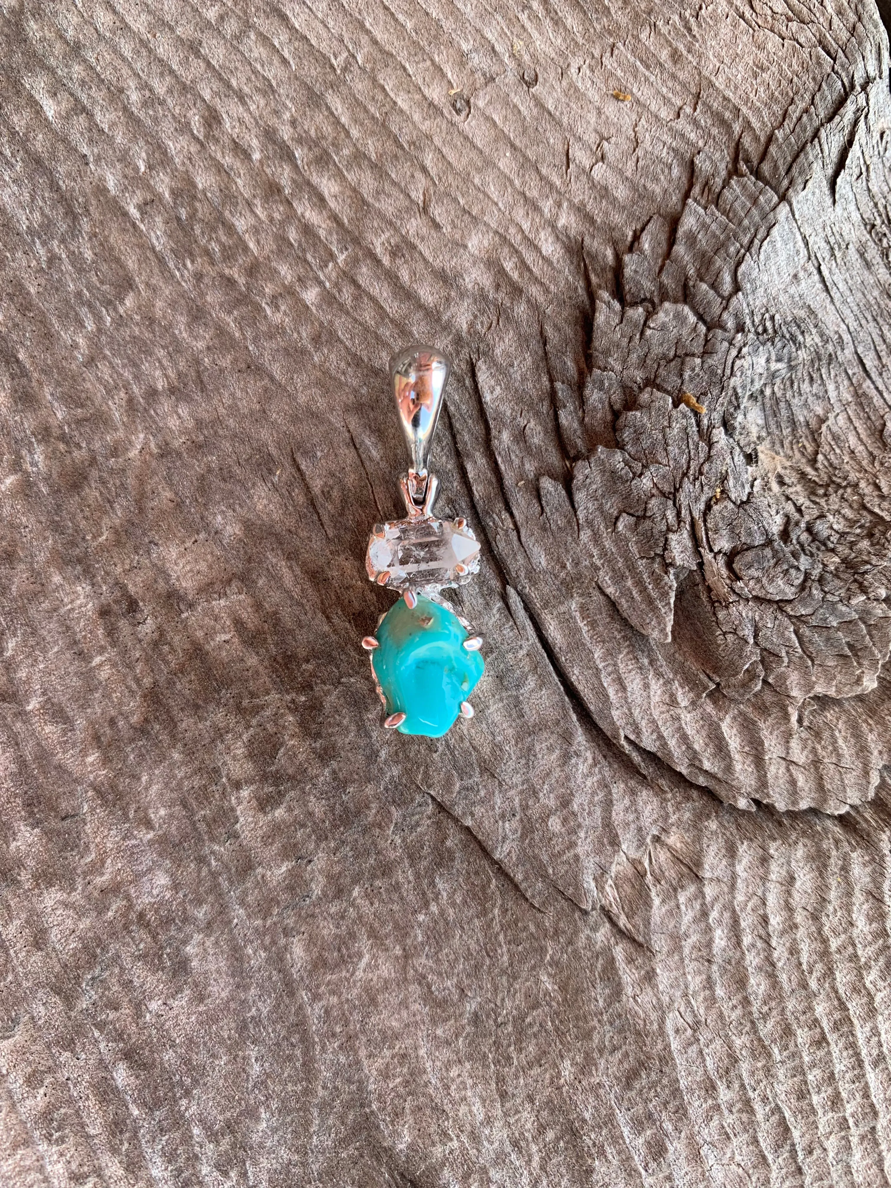 Turquoise and Herkimer Diamond pendant