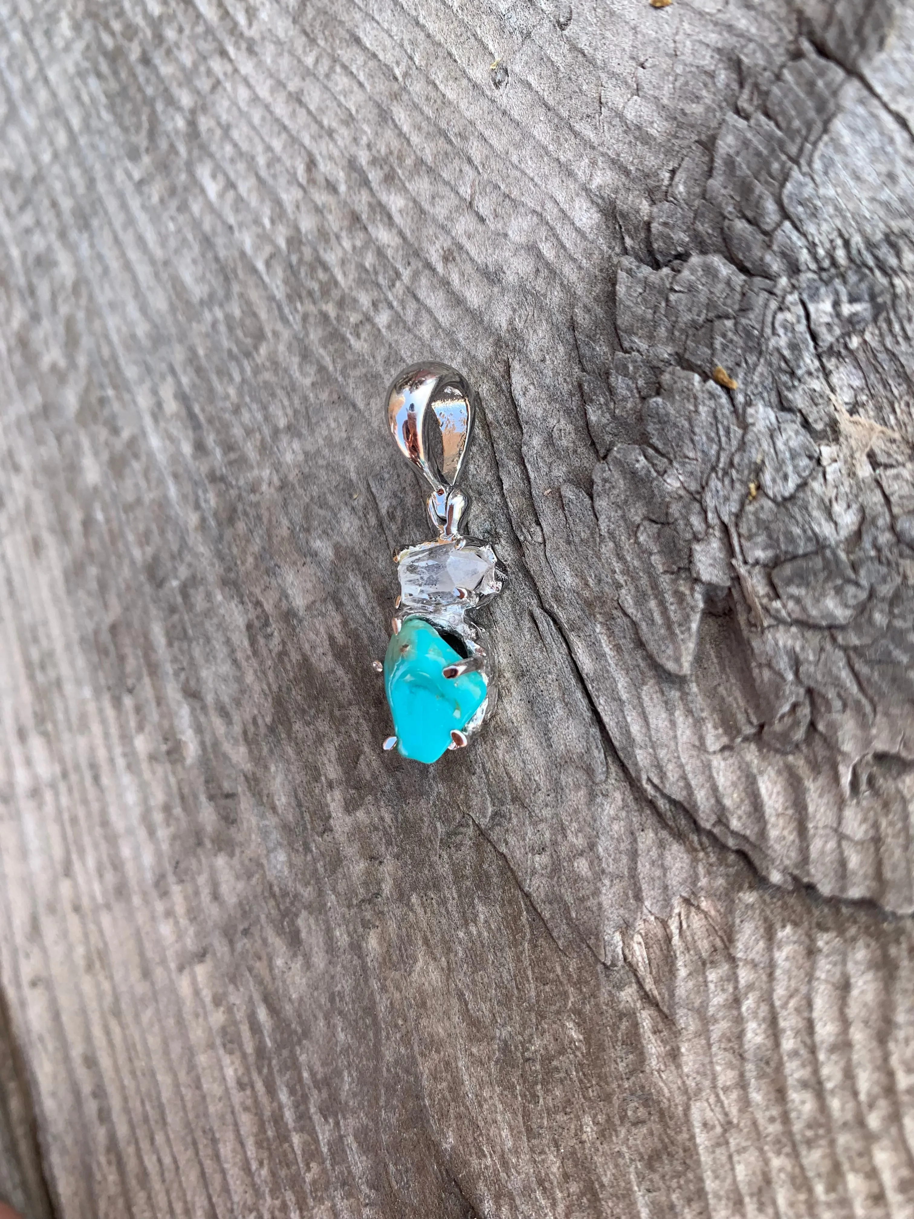 Turquoise and Herkimer Diamond pendant