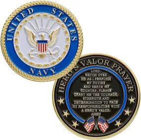 United States Navy Challenge Coin with Hero's Valor Prayer 1-Pack (Single Coin)