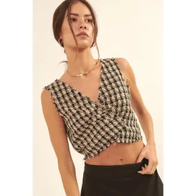 V Neckline Plaid Woven Vest