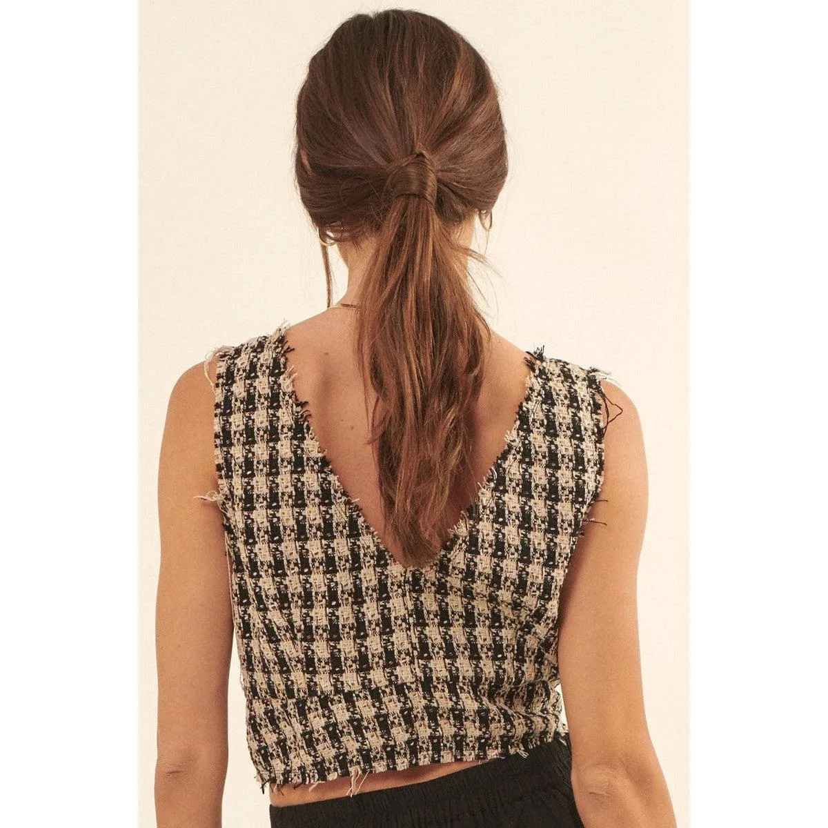 V Neckline Plaid Woven Vest