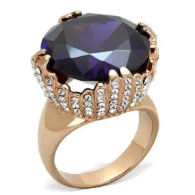 WildKlass Stainless Steel Ring IP Rose Gold Women AAA Grade CZ Amethyst