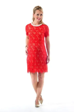 Woven Short Sleeve Cate Embellishment Nursing Dress Aurora Red