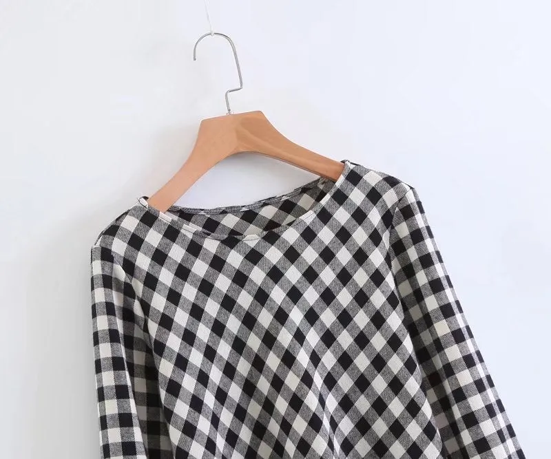 Zane Checkered Flounce Top